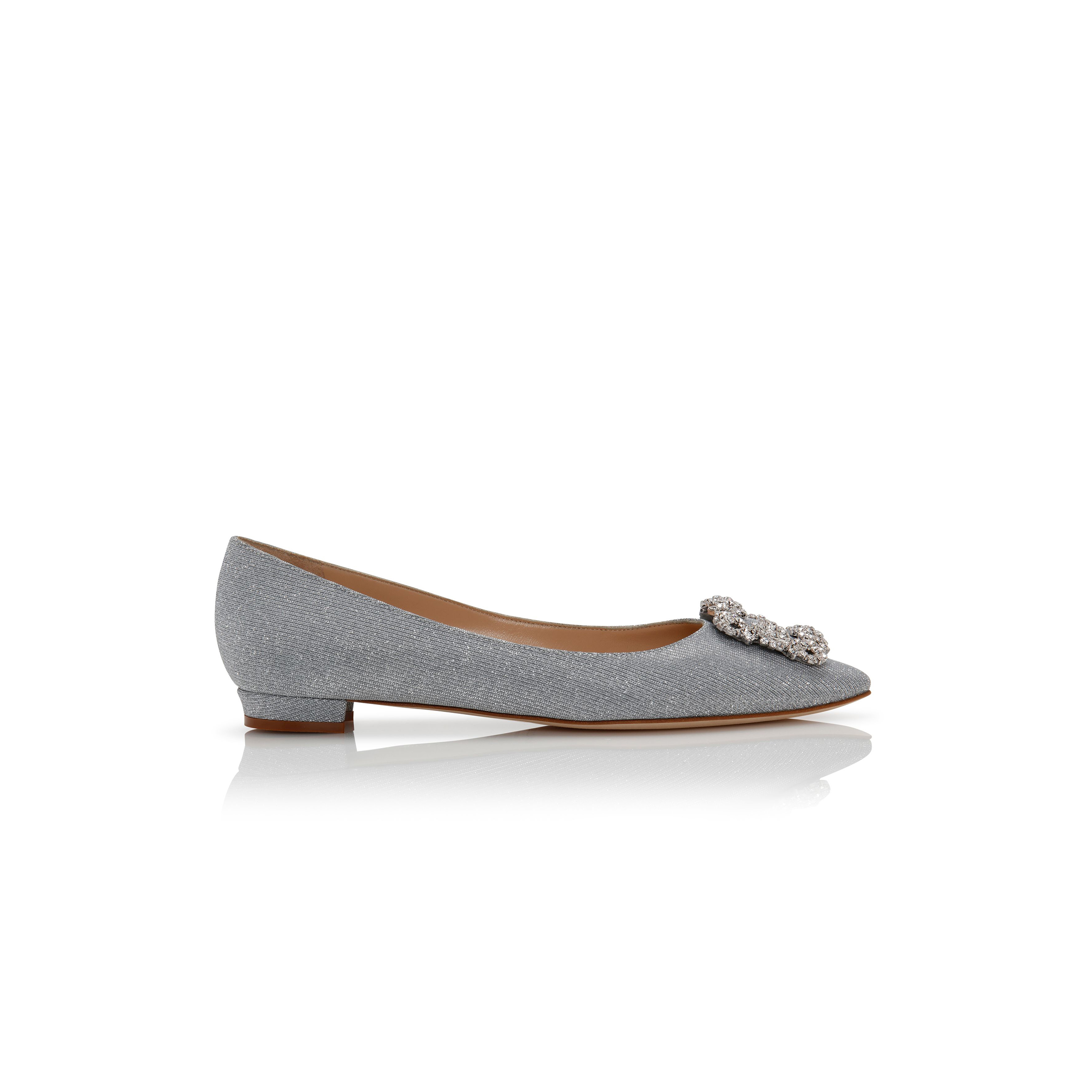MANOLO BLAHNIK HANGISIFLAT GLITTER SILVER GLITTER FABRIC JEWEL BUCKLE FLAT PUMPS 9XX-0590-0013 MANOLO BLAHNIK HANGISIFLAT GLITTER SILVER GLITTER FABRIC JEWEL BUCKLE FLAT PUMPS 9XX-0590-0013